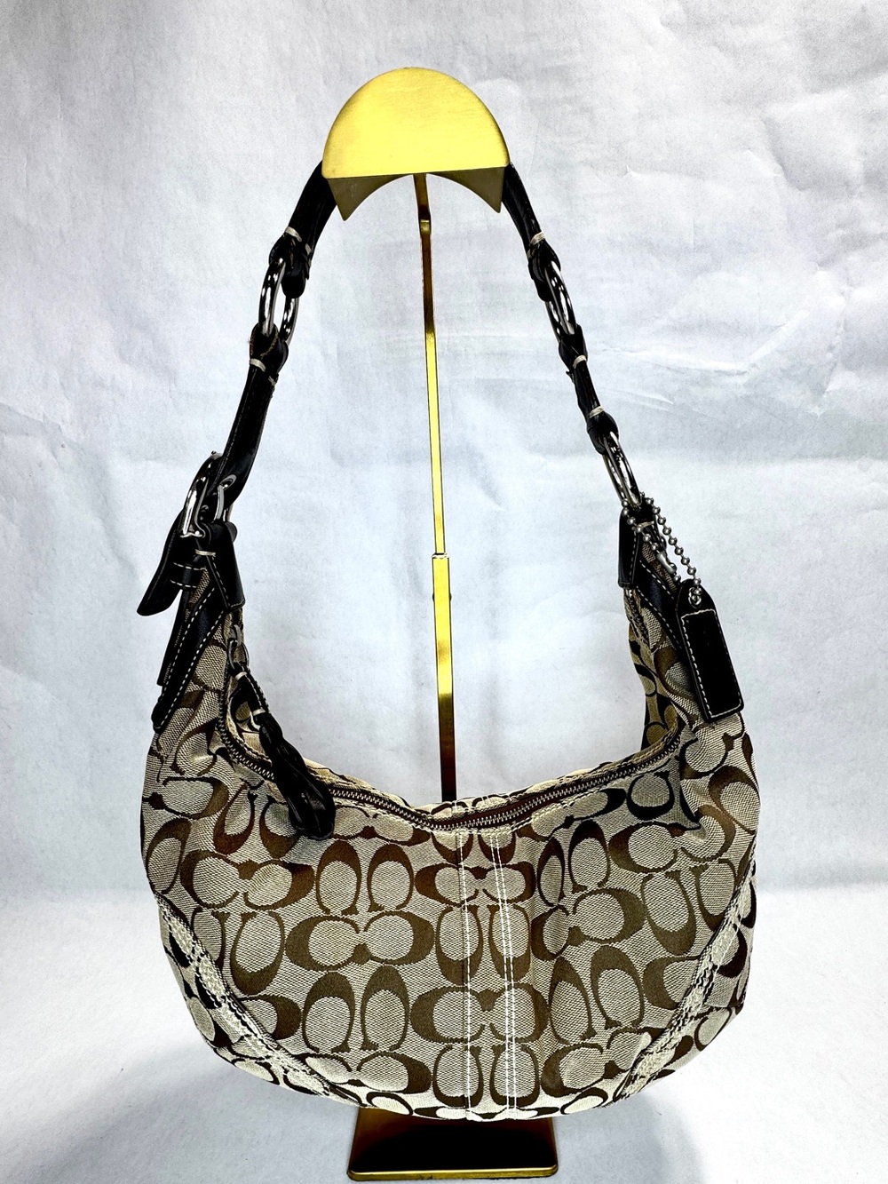 Coach K0668-10601 Signature Jacquard Hobo Shoulder Bag Brown